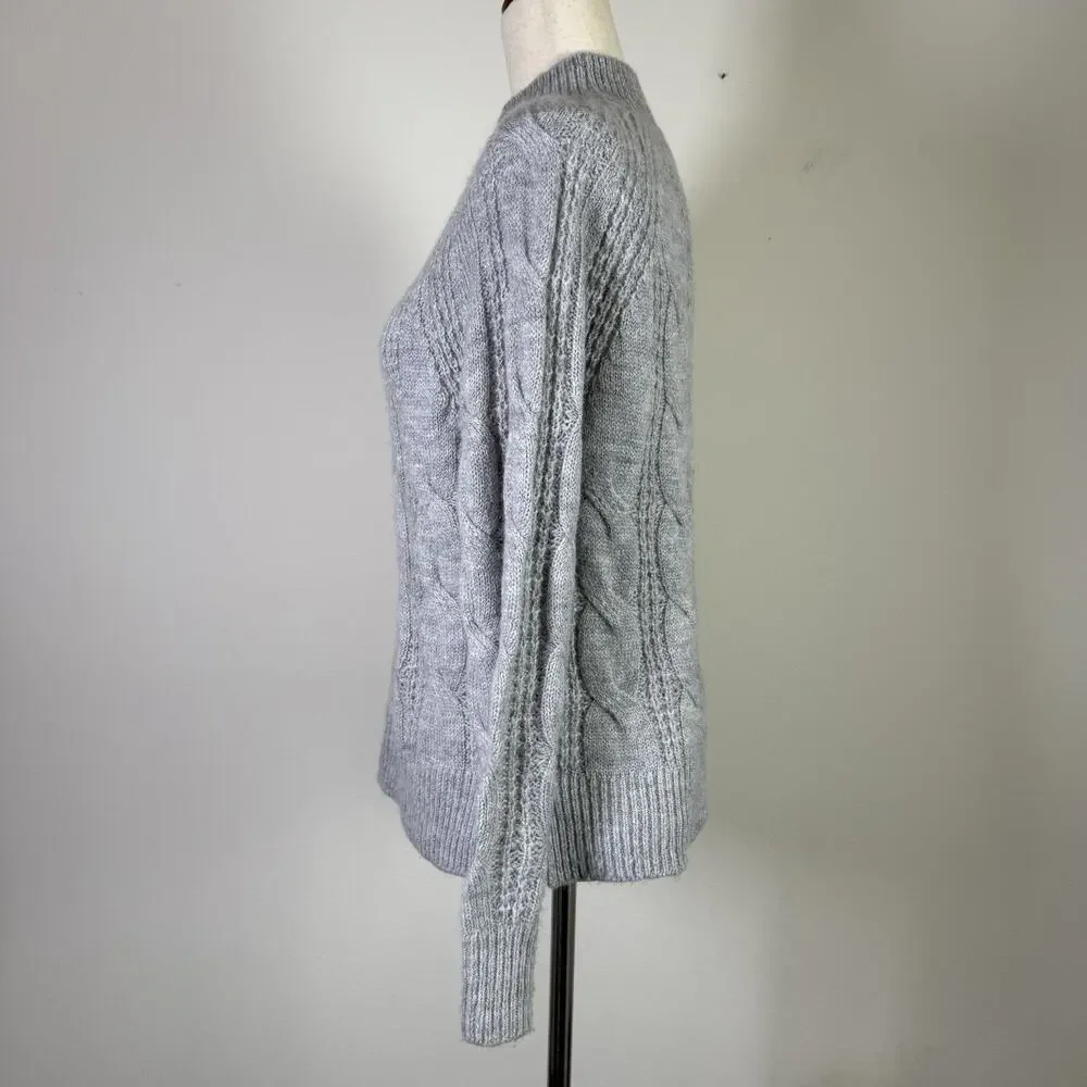 J Crew Crew Neck‎ Cable Knit Sweater Women's XXS Grey Acrylic/Alpaca Blend Grey
